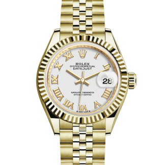 replica Rolex Lady-Datejust Oyster 28 mm Gelbgold Weißes Zifferblatt M279178-0030