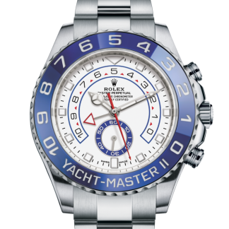 replica Rolex Yacht-Master II Oyster 44 mm Oystersteel Weißes Zifferblatt M116680-0002