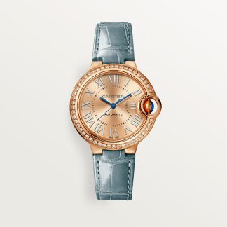 replica cartier Ballon Bleu de Cartier Uhr 33 mm 18K Roségold Diamanten Leder CRWJBB0076